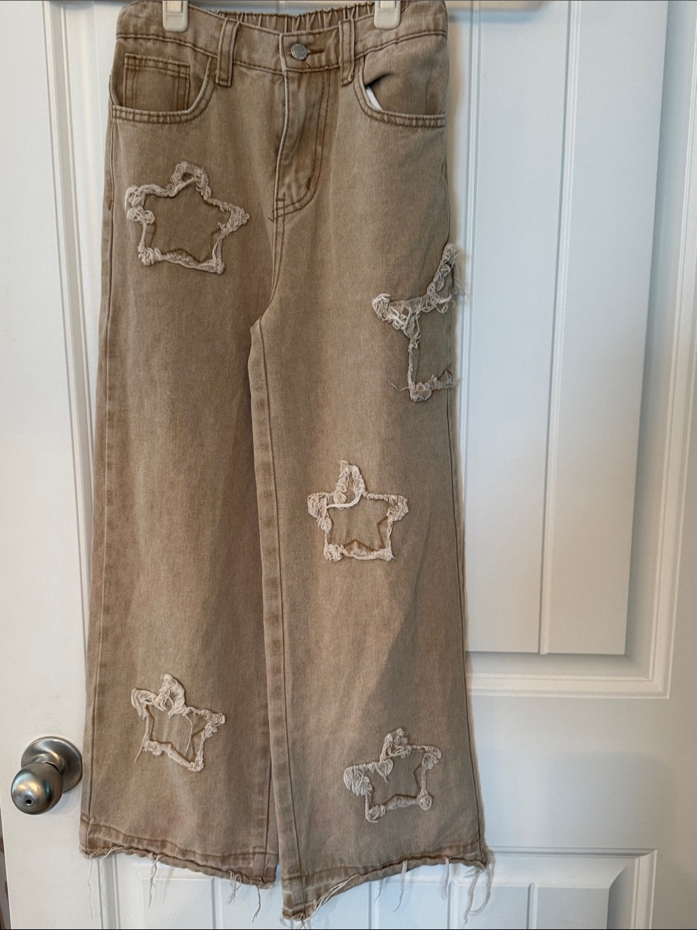 SHEIN Taupe Wide-Leg Star Appliqué Jeans